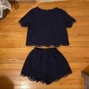 Two piece set, navy blue, lacy bottom, comfortable fit